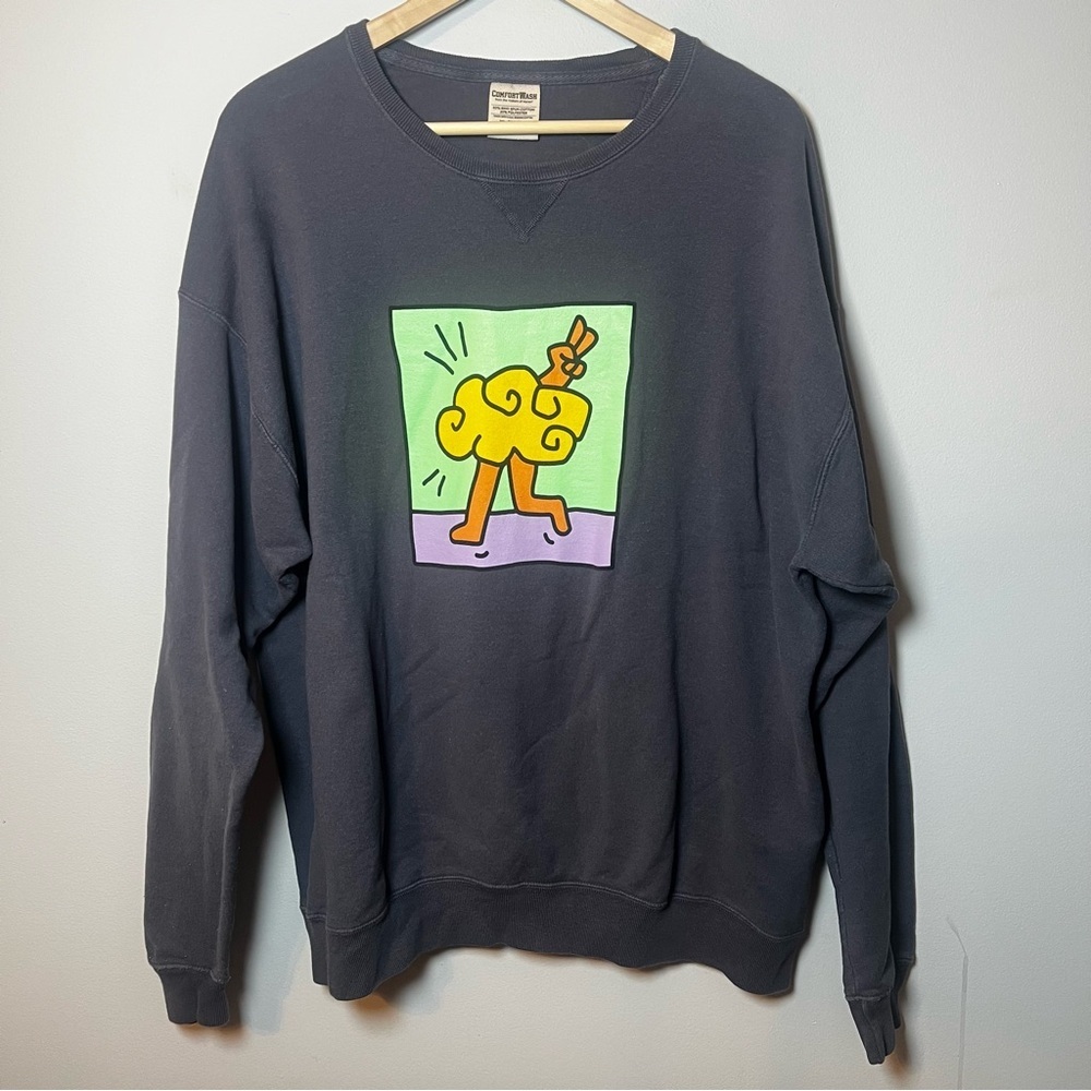 Peace Cloud Crewneck Men’s XL Charcoal Gray Comfort Wash Pullover Sweatshirt
